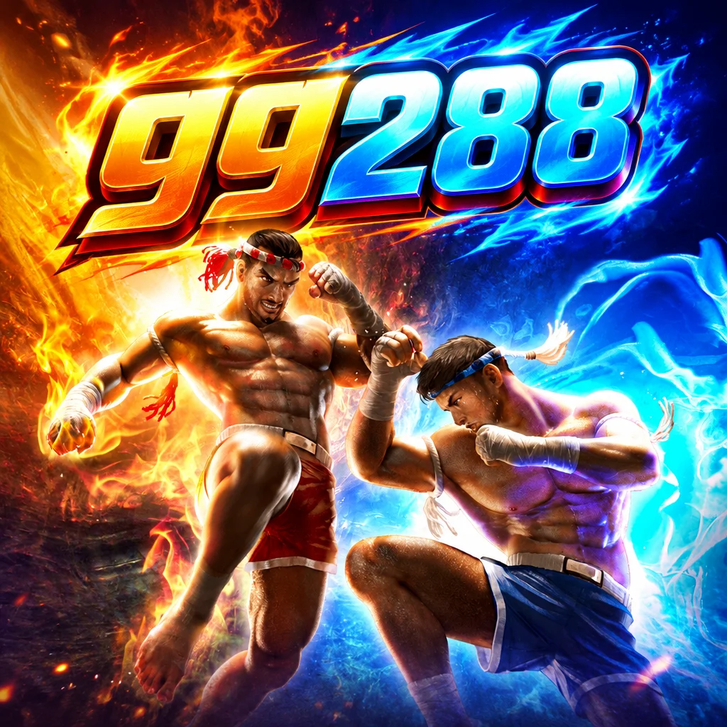 Logo gg288 dengan visual Muay Thai Champion menampilkan petarung tinju khas Thailand